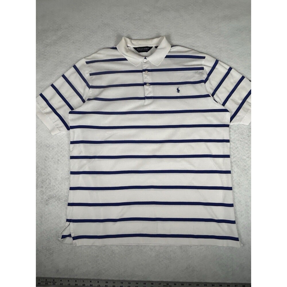 Polo Golf Ralph Lauren Stripe Polo Shirt Pima Cotton Blue Off-White Men's Sz L